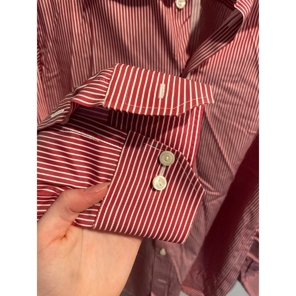 ETON Men's Stripe-Pattern Long-Sleeve Cotton Shirt 7.5/44 Red/White Button Up - Picture 5 of 7